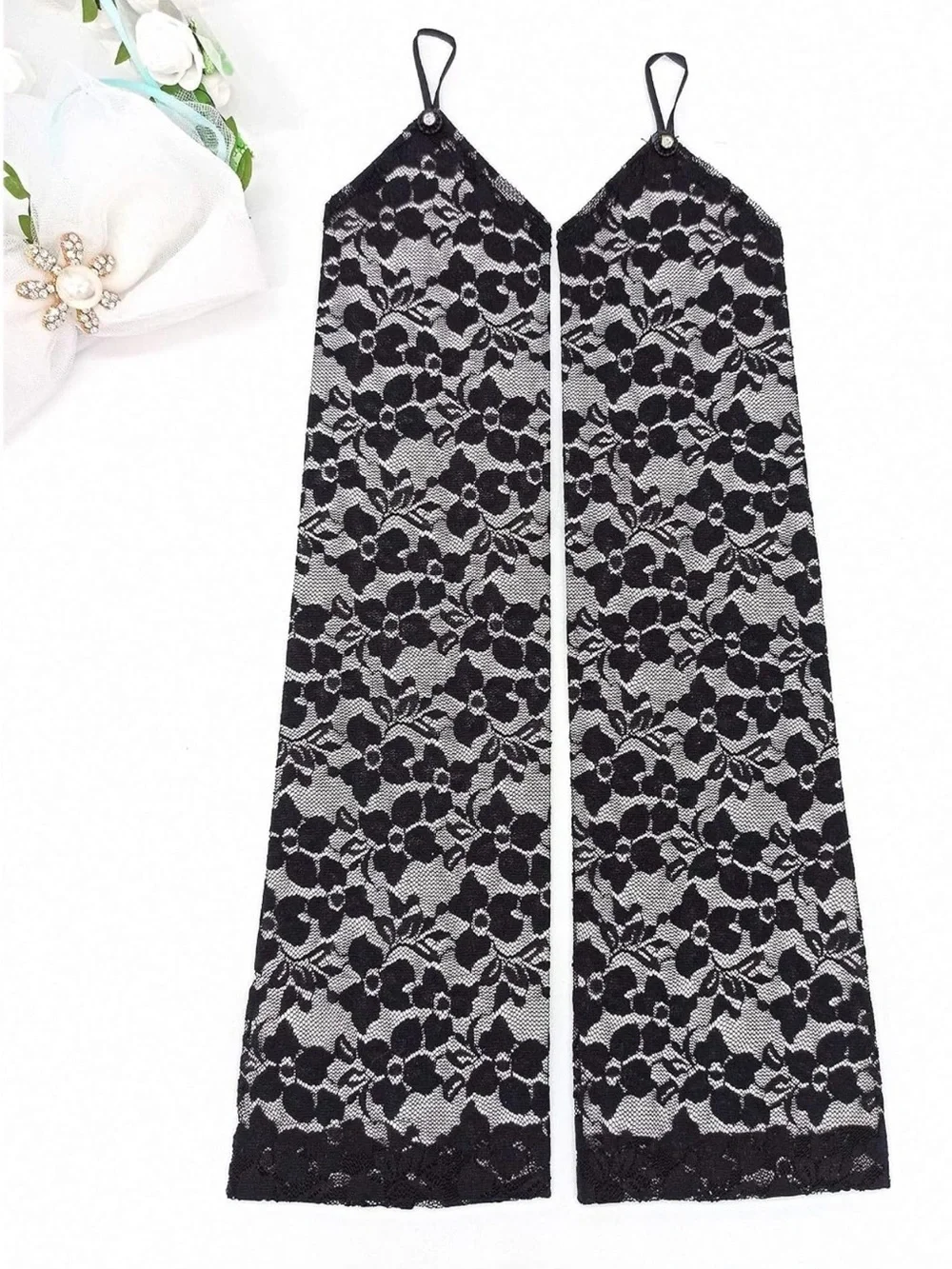 Fingerless Lace Arm Warmers with Finger Loop - Y2K Gothic Style